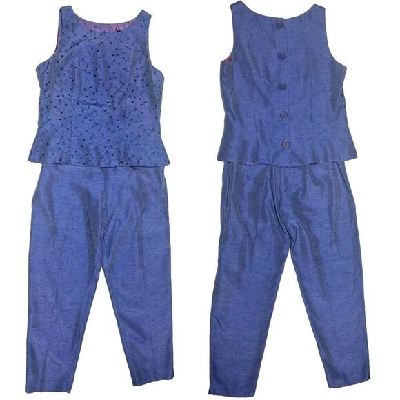 Vintage Positive Attitude Blue Two Piece Set Outfit Matching Top and Bottom - Picture 1 of 16